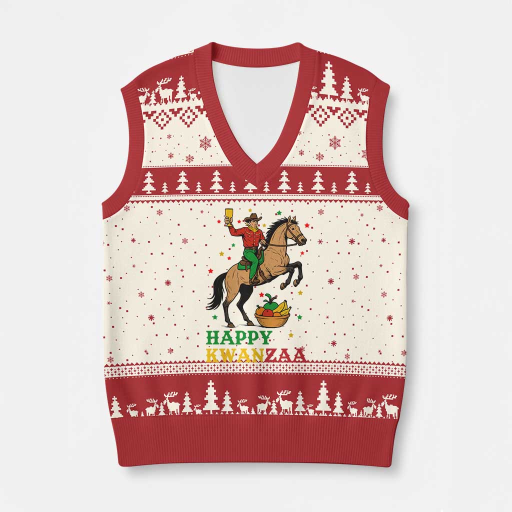Happy Kwanzaa Cowboy V-Neck Knit Sweater Vest Funny African Holiday Gift - Print Your Wear