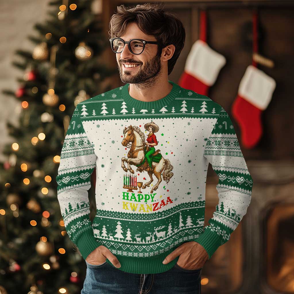 Happy Kwanzaa Cowgirl Ugly Christmas Sweater Funny African American Festival Gift TS12 Beige Green Print Your Wear