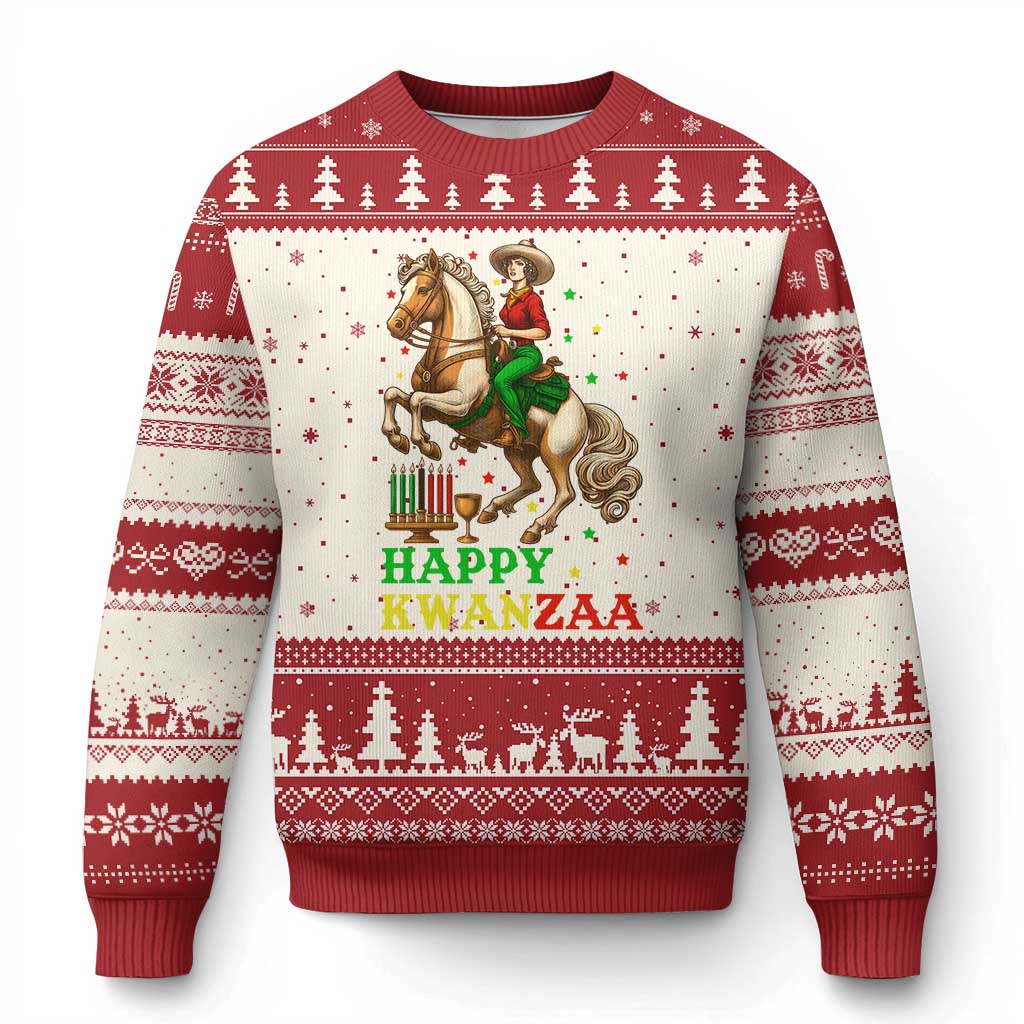 Happy Kwanzaa Cowgirl Ugly Christmas Sweater Funny African American Festival Gift TS12 Beige Red Print Your Wear