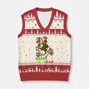 Happy Kwanzaa Cowgirl V-Neck Knit Sweater Vest Funny African American Festival Gift - Print Your Wear