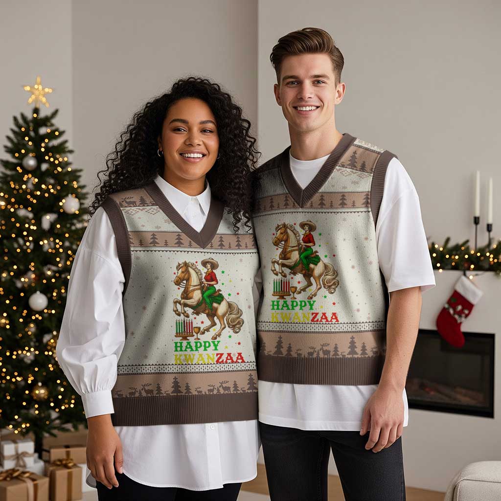 Happy Kwanzaa Cowgirl V-Neck Knit Sweater Vest Funny African American Festival Gift TS12 Mocha Mousse Print Your Wear