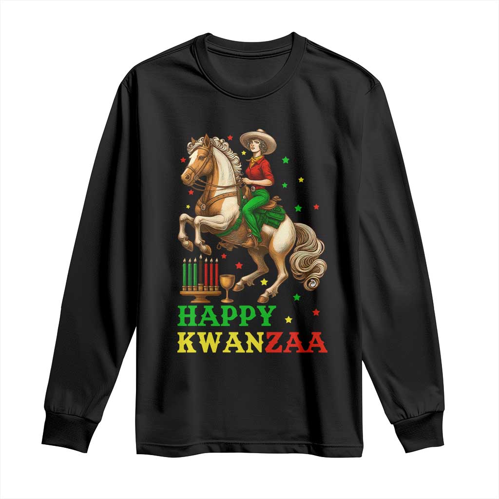 Happy Kwanzaa Cowgirl Long Sleeve Shirt Funny African American Festival Gift - Print Your Wear