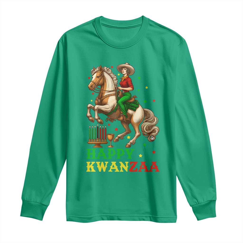 Happy Kwanzaa Cowgirl Long Sleeve Shirt Funny African American Festival Gift TS12 Irish Green Print Your Wear
