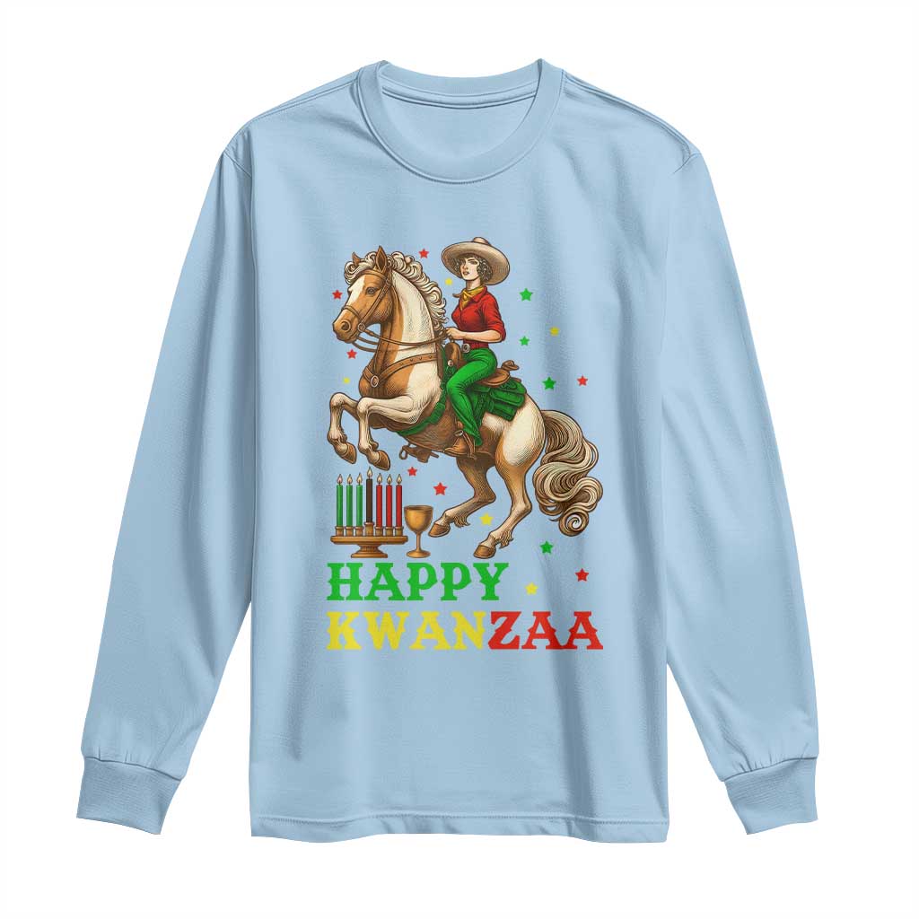 Happy Kwanzaa Cowgirl Long Sleeve Shirt Funny African American Festival Gift TS12 Light Blue Print Your Wear