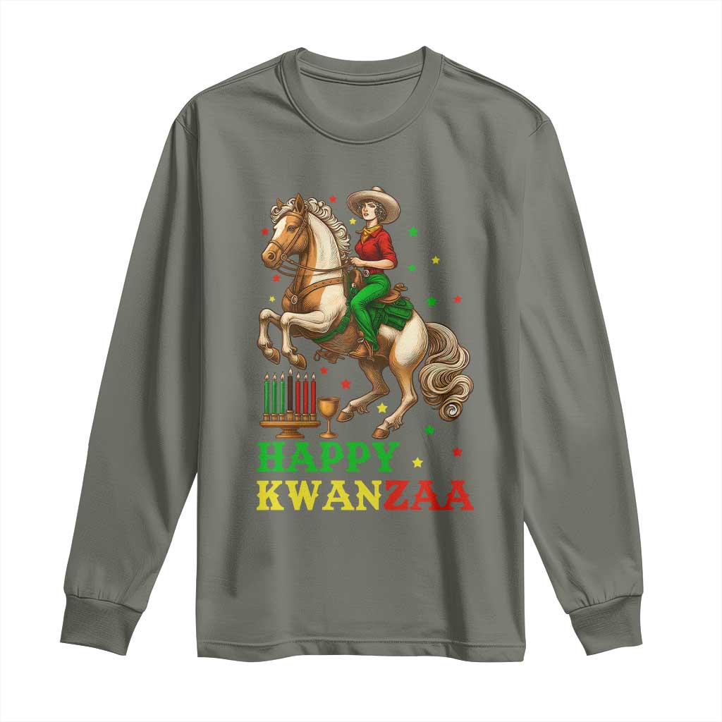 Happy Kwanzaa Cowgirl Long Sleeve Shirt Funny African American Festival Gift - Print Your Wear
