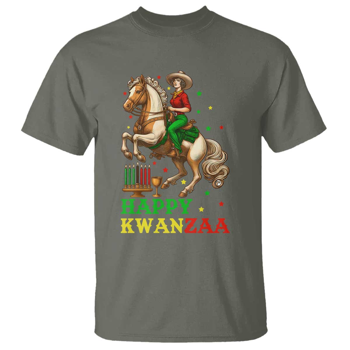 Happy Kwanzaa Cowgirl T Shirt Funny African American Festival Gift TS12 Military Green Print Your Wear