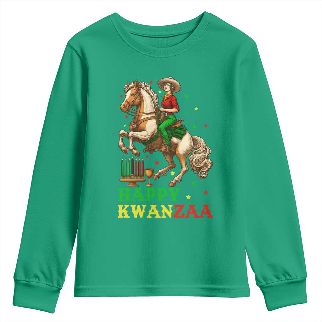 Happy Kwanzaa Cowgirl Youth Sweatshirt Funny African American Festival Gift TS12 Irish Green Print Your Wear