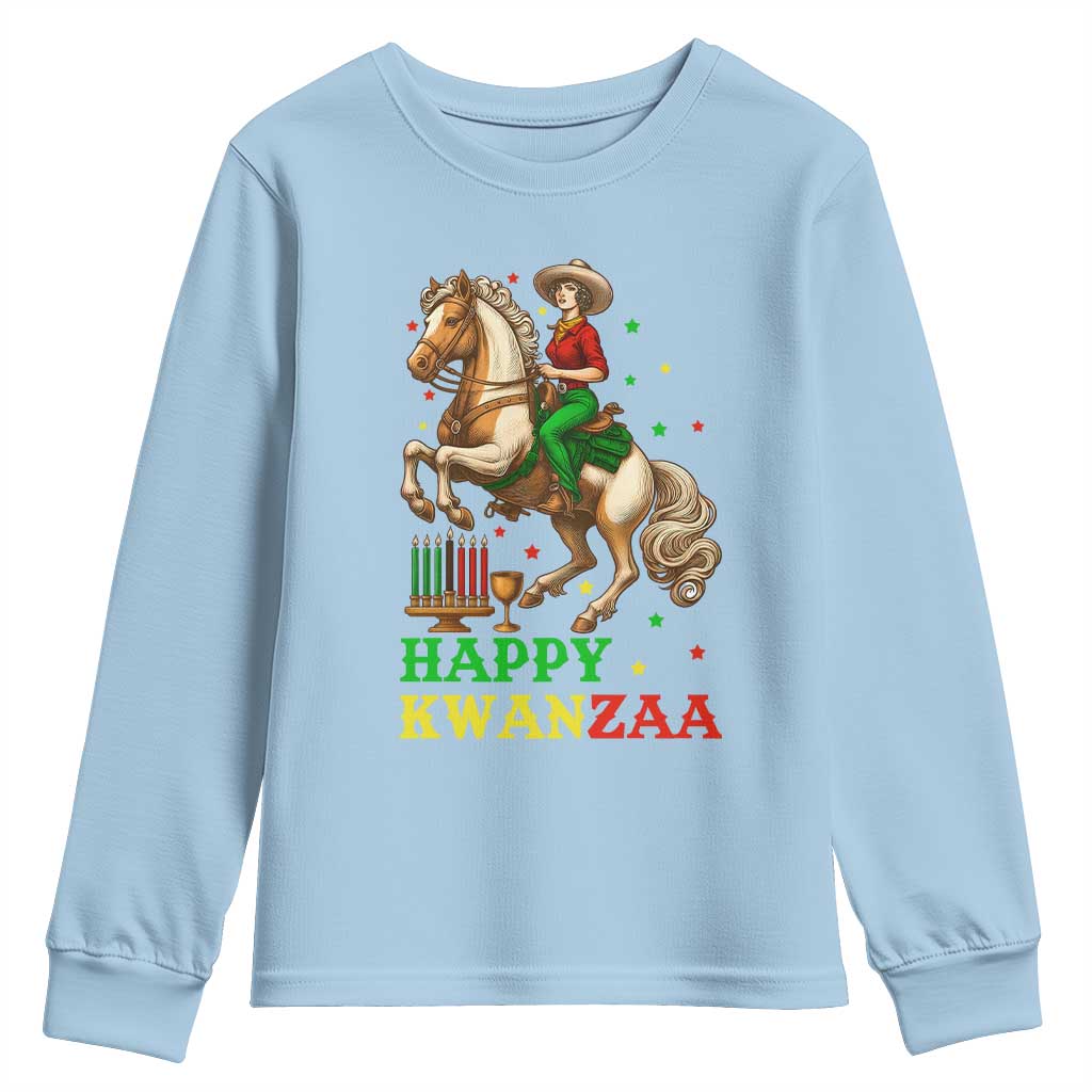 Happy Kwanzaa Cowgirl Youth Sweatshirt Funny African American Festival Gift TS12 Light Blue Print Your Wear