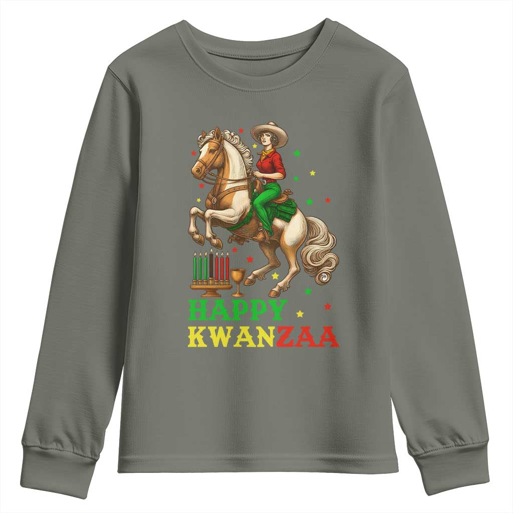 Happy Kwanzaa Cowgirl Youth Sweatshirt Funny African American Festival Gift TS12 Military Green Print Your Wear