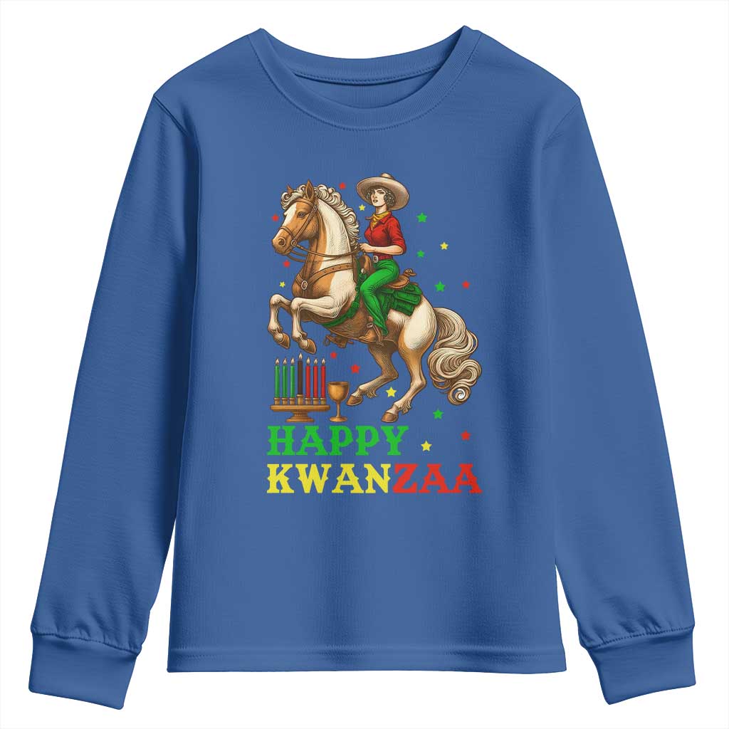 Happy Kwanzaa Cowgirl Youth Sweatshirt Funny African American Festival Gift TS12 Royal Blue Print Your Wear