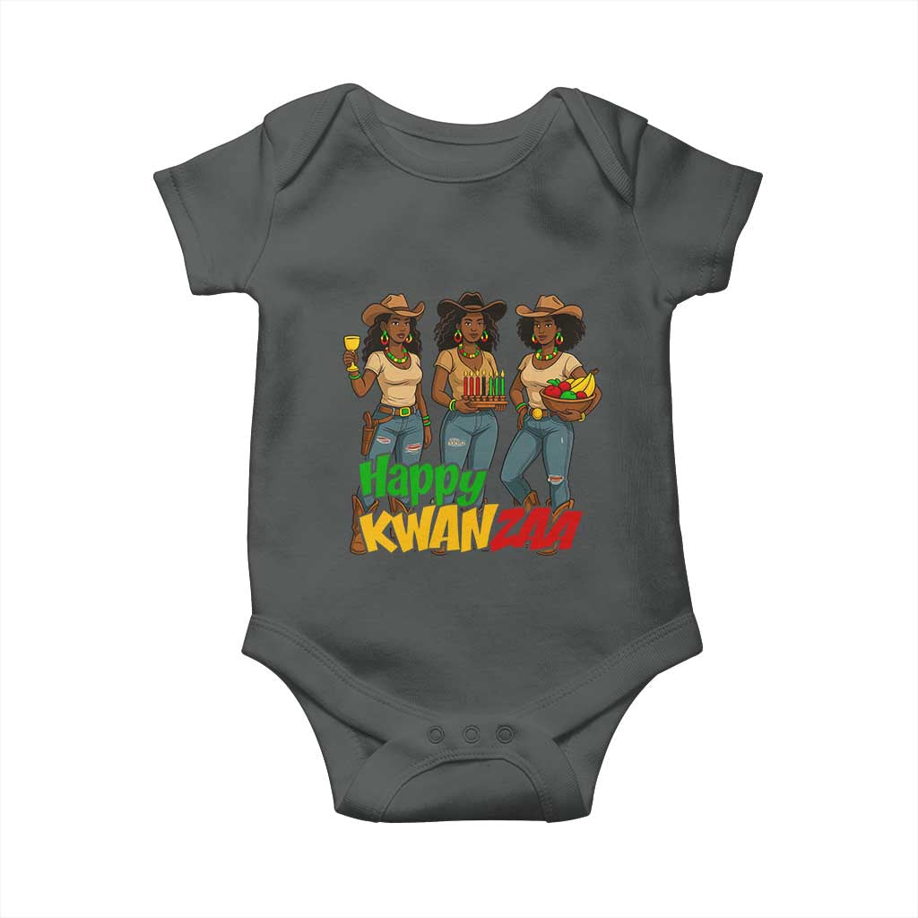 Happy Kwanzaa Cowgirl Baby Onesie Festival Of Lights African Heritage Gift TS12 Dark Heather Print Your Wear
