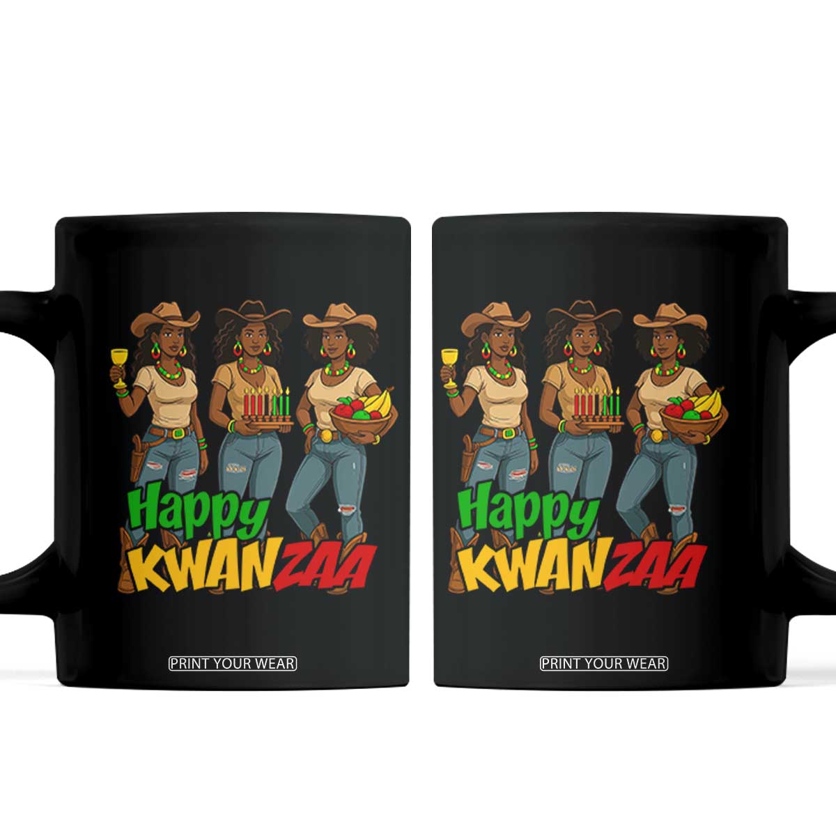 Happy Kwanzaa Cowgirl Coffee Mug Festival Of Lights African Heritage Gift TS12 Black Print Your Wear