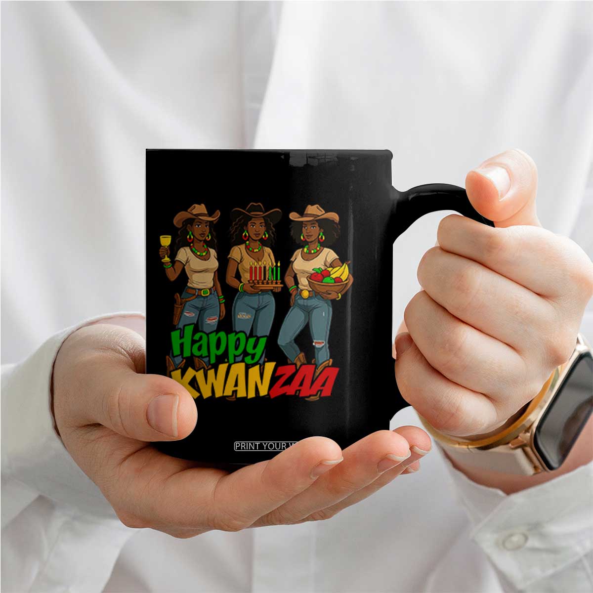 Happy Kwanzaa Cowgirl Coffee Mug Festival Of Lights African Heritage Gift - Print Your Wear