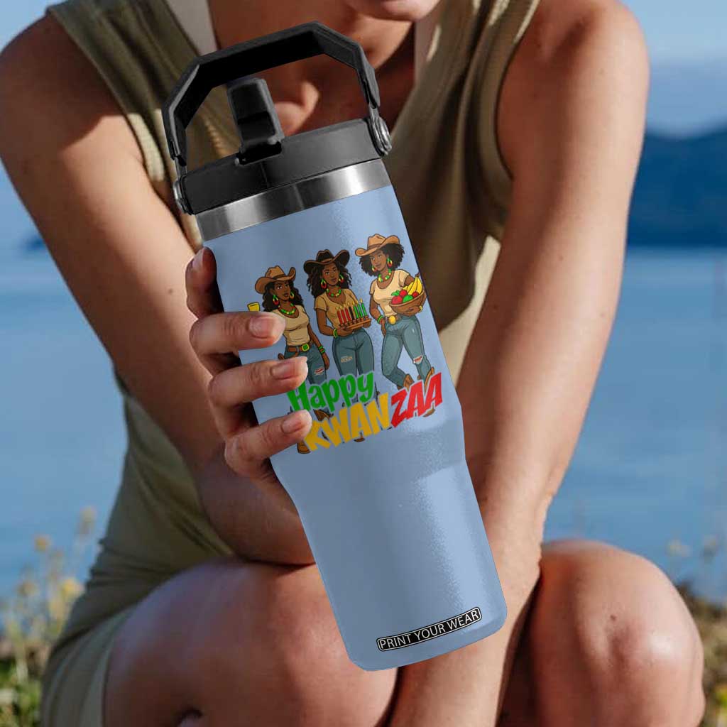 Happy Kwanzaa Cowgirl Flip Straw Tumbler Festival Of Lights African Heritage Gift - Print Your Wear