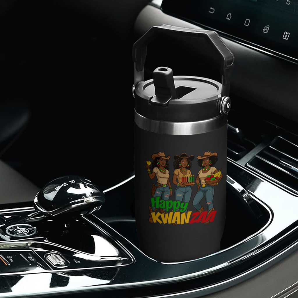 Happy Kwanzaa Cowgirl Flip Straw Tumbler Festival Of Lights African Heritage Gift - Print Your Wear