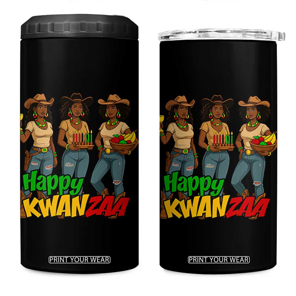Happy Kwanzaa Cowgirl 4 in 1 Can Cooler Tumbler Festival Of Lights African Heritage Gift TS12 One Size: 16 oz Black Print Your Wear