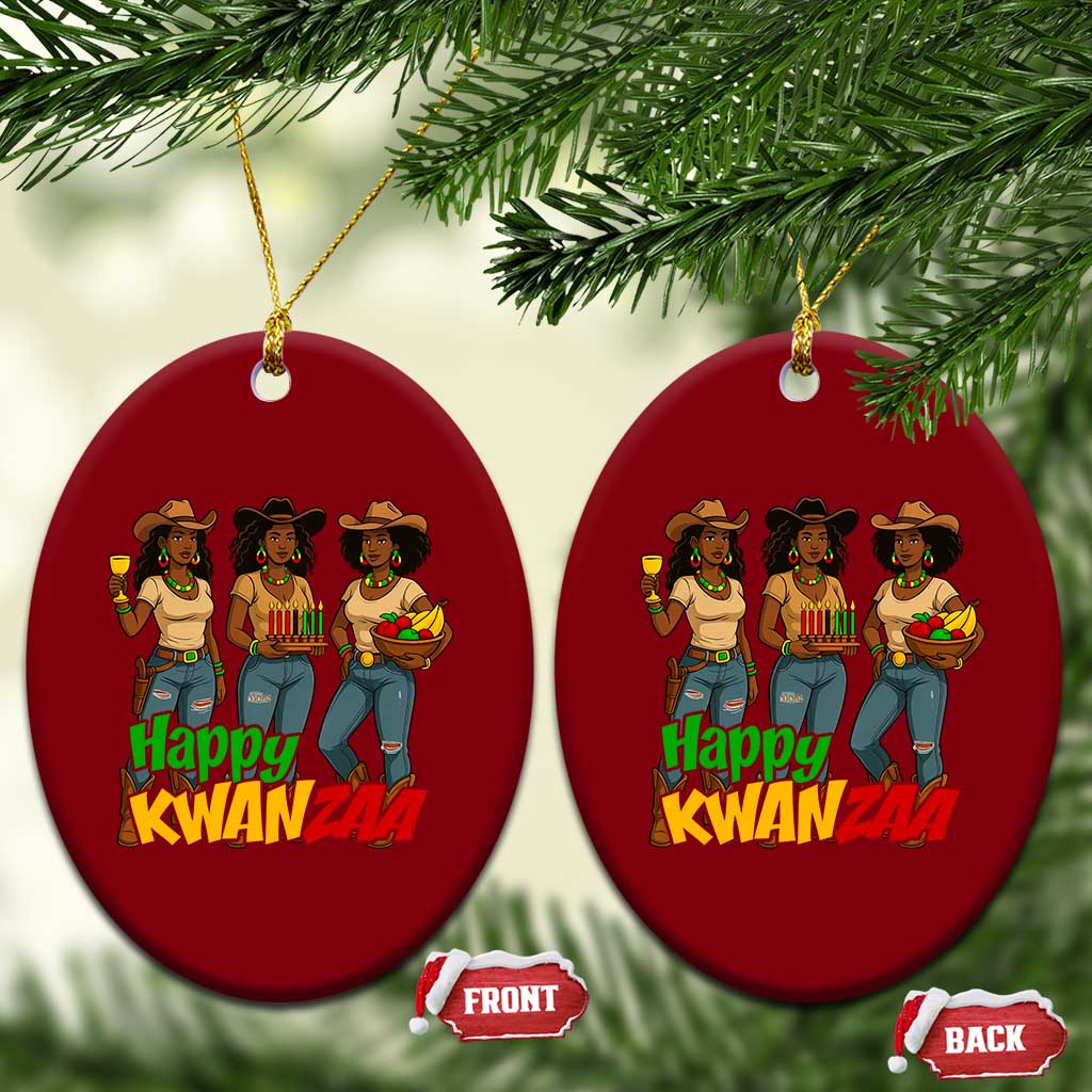 Happy Kwanzaa Cowgirl Ceramic Ornament Festival Of Lights African Heritage Gift - Print Your Wear