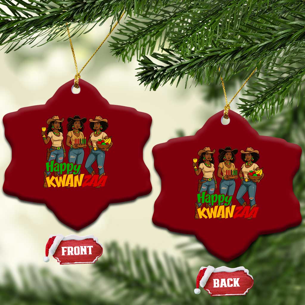 Happy Kwanzaa Cowgirl Ceramic Ornament Festival Of Lights African Heritage Gift - Print Your Wear