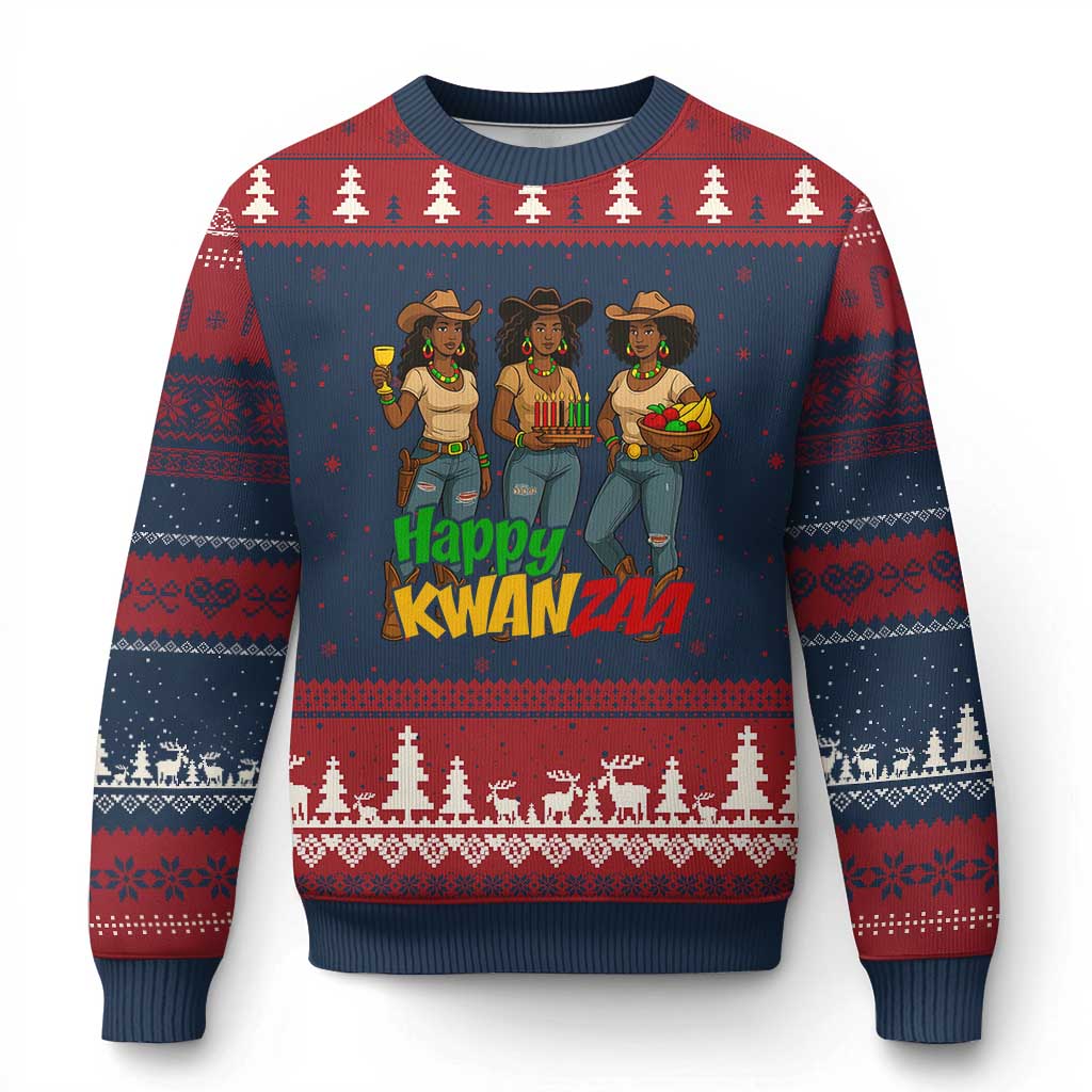 Happy Kwanzaa Cowgirl Ugly Christmas Sweater Festival Of Lights African Heritage Gift - Print Your Wear