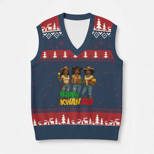 Happy Kwanzaa Cowgirl V-Neck Knit Sweater Vest Festival Of Lights African Heritage Gift - Print Your Wear