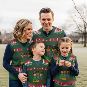 Happy Kwanzaa Cowgirl V-Neck Knit Sweater Vest Festival Of Lights African Heritage Gift - Print Your Wear