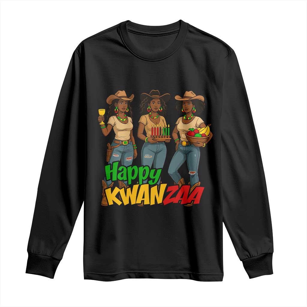 Happy Kwanzaa Cowgirl Long Sleeve Shirt Festival Of Lights African Heritage Gift - Print Your Wear