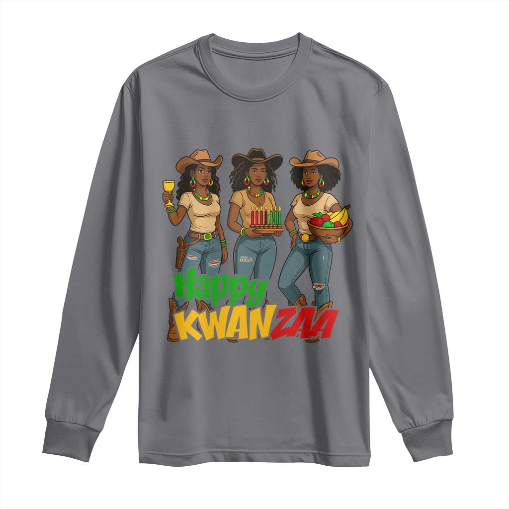 Happy Kwanzaa Cowgirl Long Sleeve Shirt Festival Of Lights African Heritage Gift TS12 Charcoal Print Your Wear