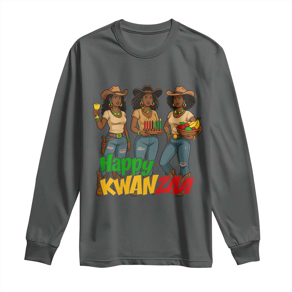 Happy Kwanzaa Cowgirl Long Sleeve Shirt Festival Of Lights African Heritage Gift TS12 Dark Heather Print Your Wear