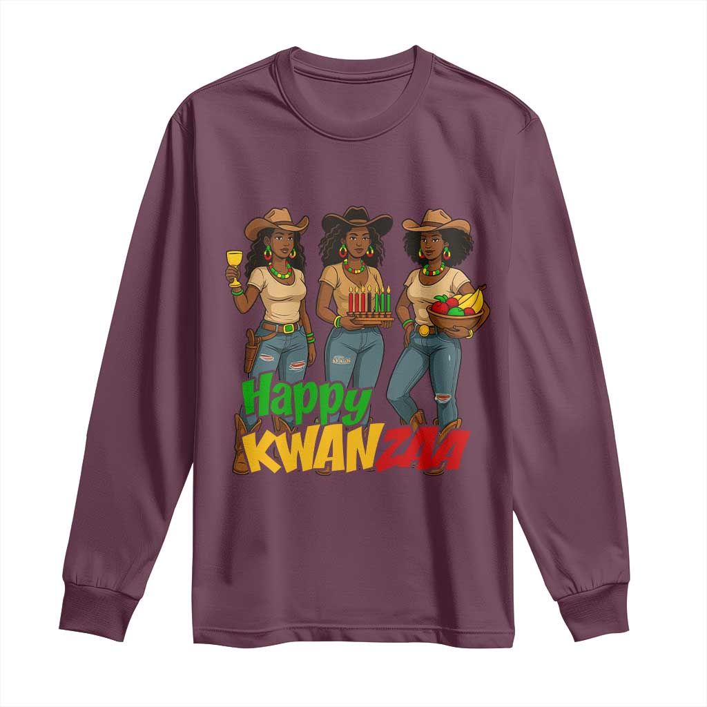 Happy Kwanzaa Cowgirl Long Sleeve Shirt Festival Of Lights African Heritage Gift - Print Your Wear