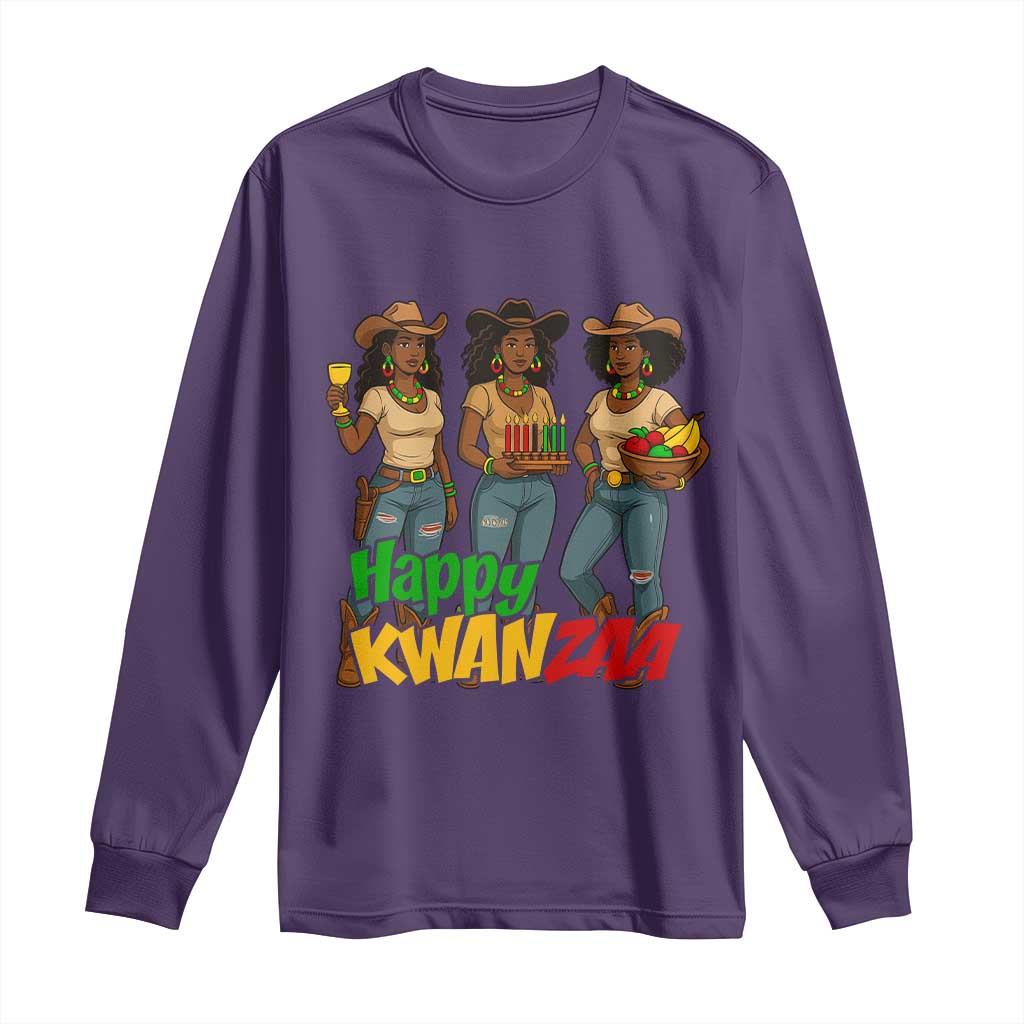 Happy Kwanzaa Cowgirl Long Sleeve Shirt Festival Of Lights African Heritage Gift - Print Your Wear
