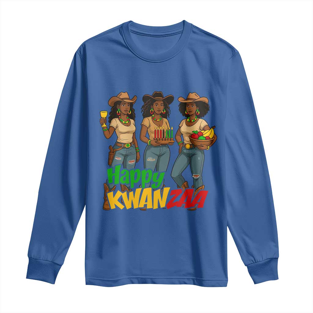 Happy Kwanzaa Cowgirl Long Sleeve Shirt Festival Of Lights African Heritage Gift - Print Your Wear
