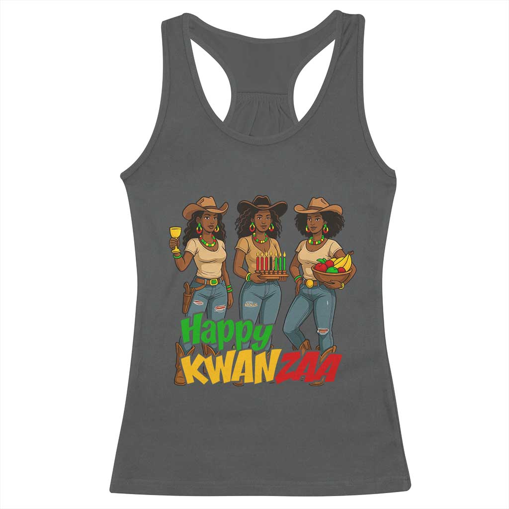 Happy Kwanzaa Cowgirl Racerback Tank Top Festival Of Lights African Heritage Gift TS12 Dark Heather Print Your Wear