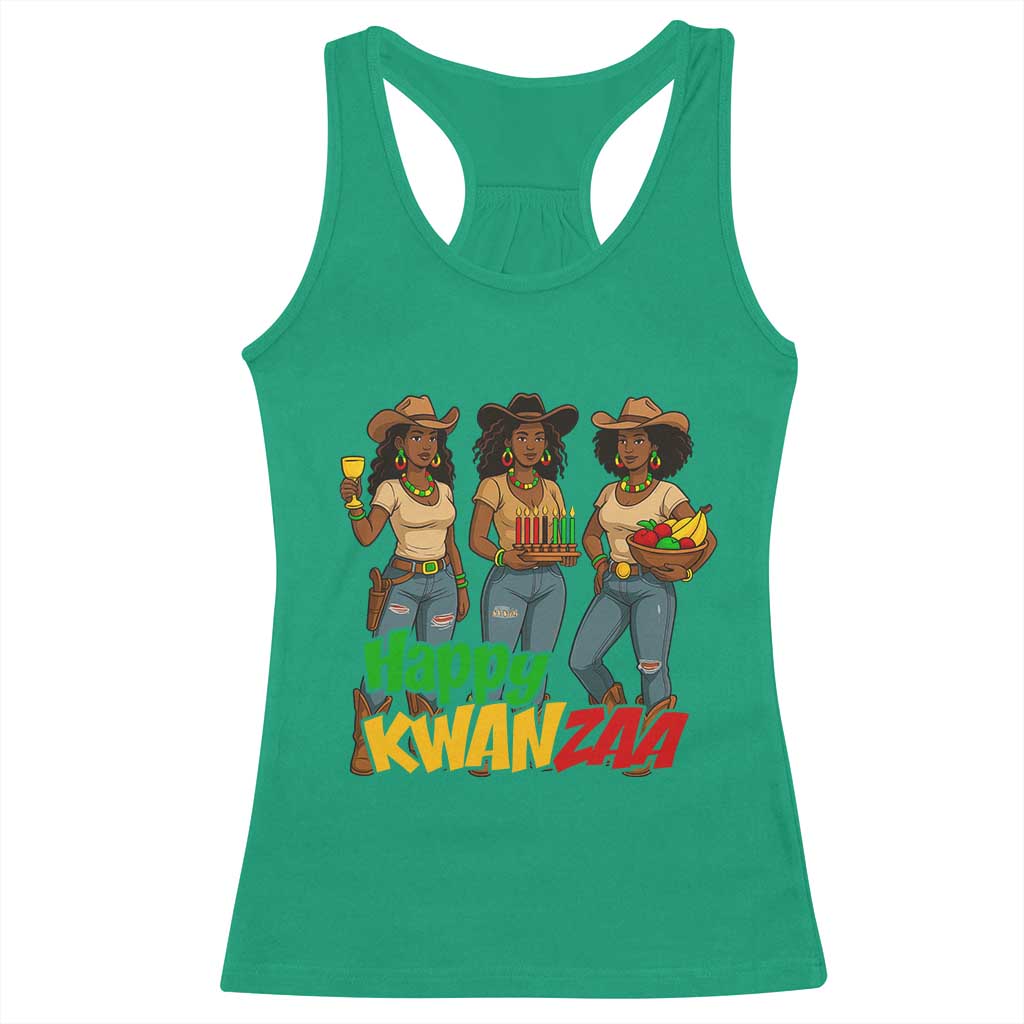 Happy Kwanzaa Cowgirl Racerback Tank Top Festival Of Lights African Heritage Gift TS12 Irish Green Print Your Wear
