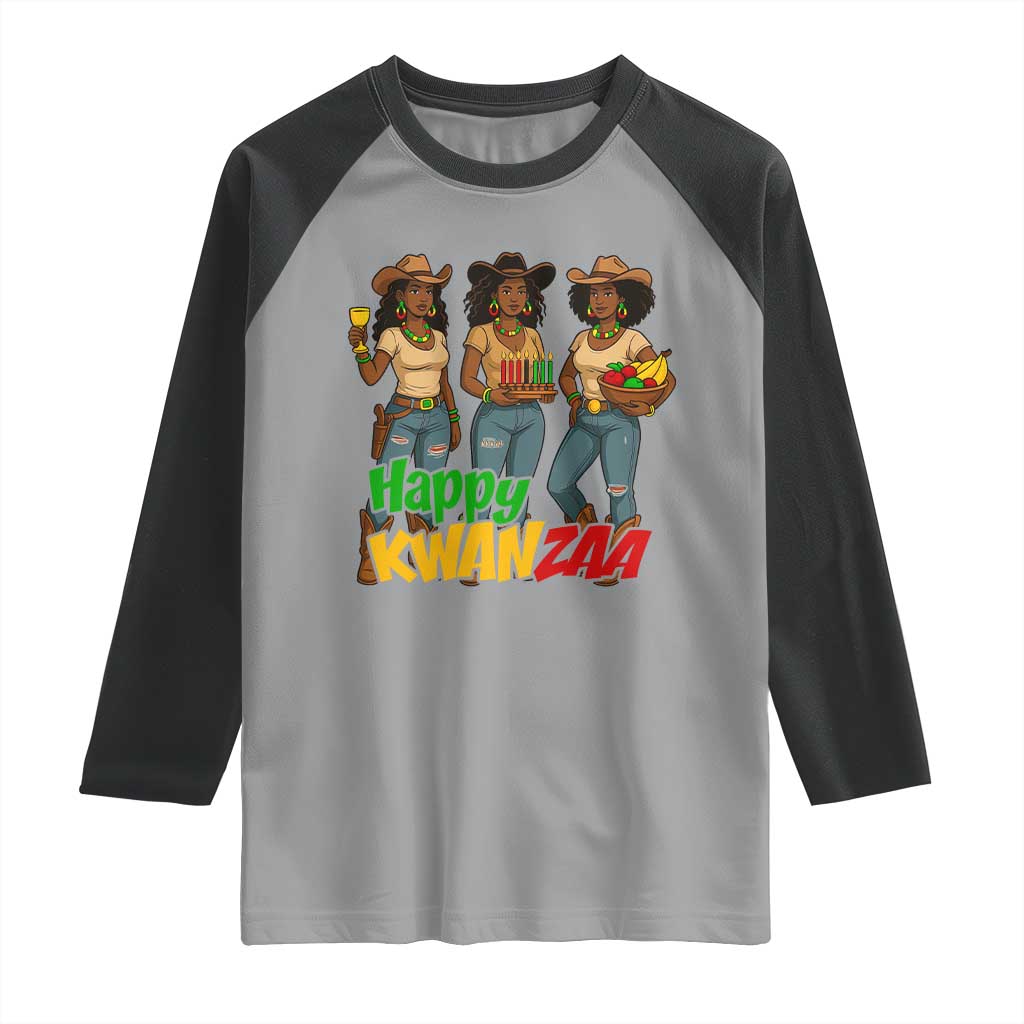 Happy Kwanzaa Cowgirl Raglan Shirt Festival Of Lights African Heritage Gift - Print Your Wear