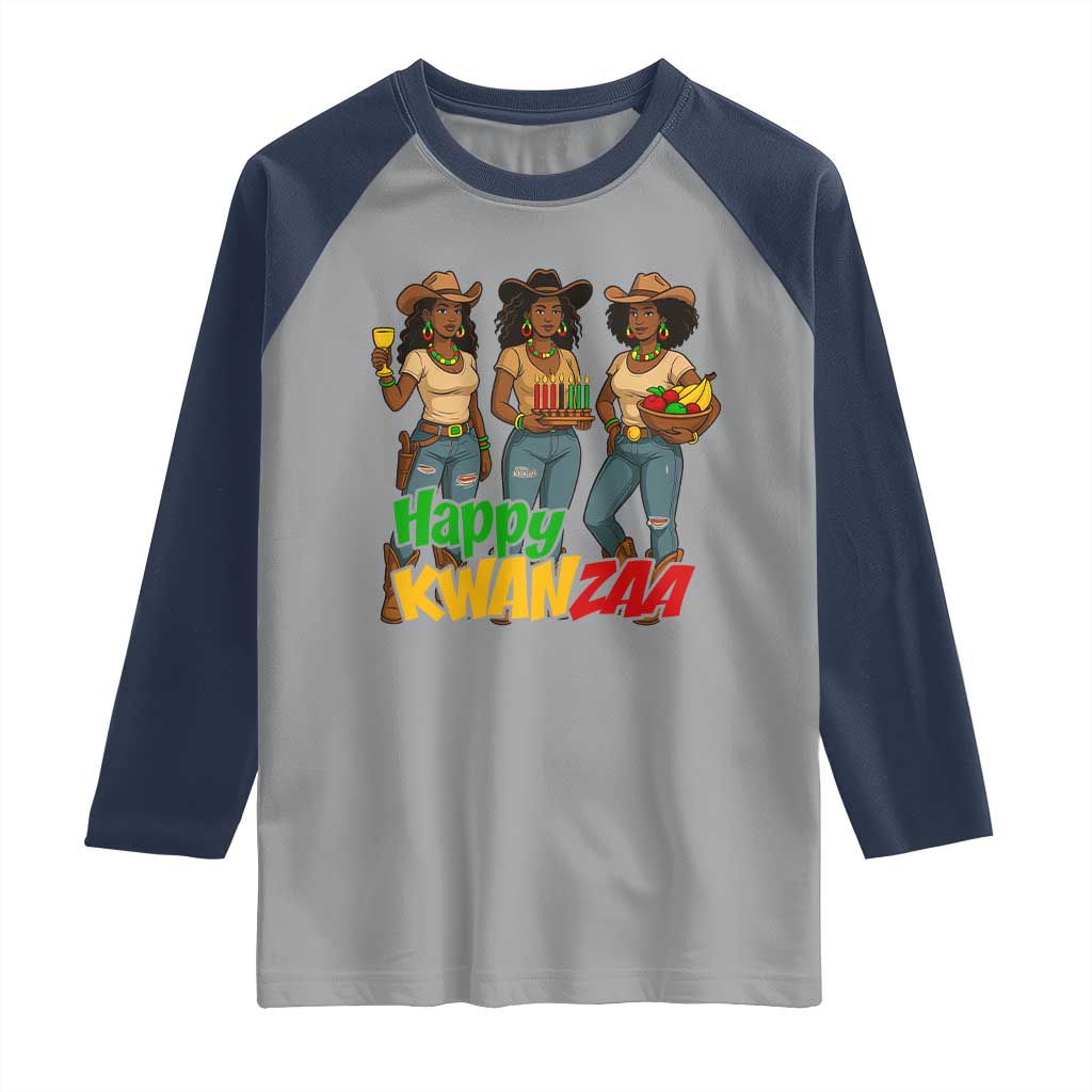 Happy Kwanzaa Cowgirl Raglan Shirt Festival Of Lights African Heritage Gift TS12 Sport Gray Navy Print Your Wear