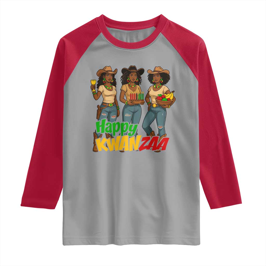Happy Kwanzaa Cowgirl Raglan Shirt Festival Of Lights African Heritage Gift - Print Your Wear