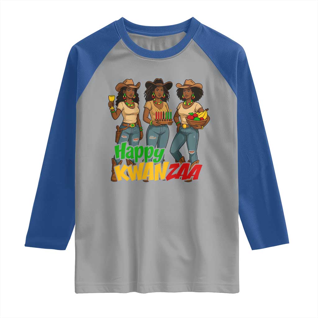 Happy Kwanzaa Cowgirl Raglan Shirt Festival Of Lights African Heritage Gift - Print Your Wear
