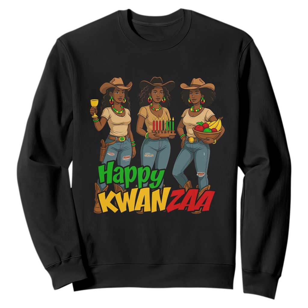 Happy Kwanzaa Cowgirl Sweatshirt Festival Of Lights African Heritage Gift - Print Your Wear