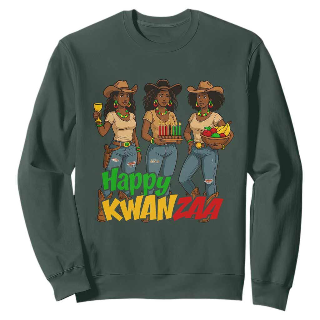 Happy Kwanzaa Cowgirl Sweatshirt Festival Of Lights African Heritage Gift - Print Your Wear