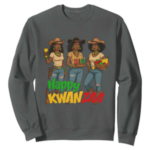 Happy Kwanzaa Cowgirl Sweatshirt Festival Of Lights African Heritage Gift TS12 Dark Heather Print Your Wear
