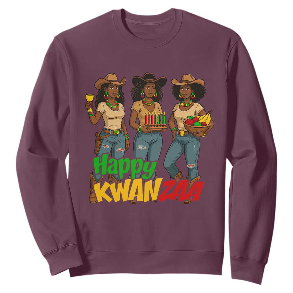 Happy Kwanzaa Cowgirl Sweatshirt Festival Of Lights African Heritage Gift TS12 Maroon Print Your Wear