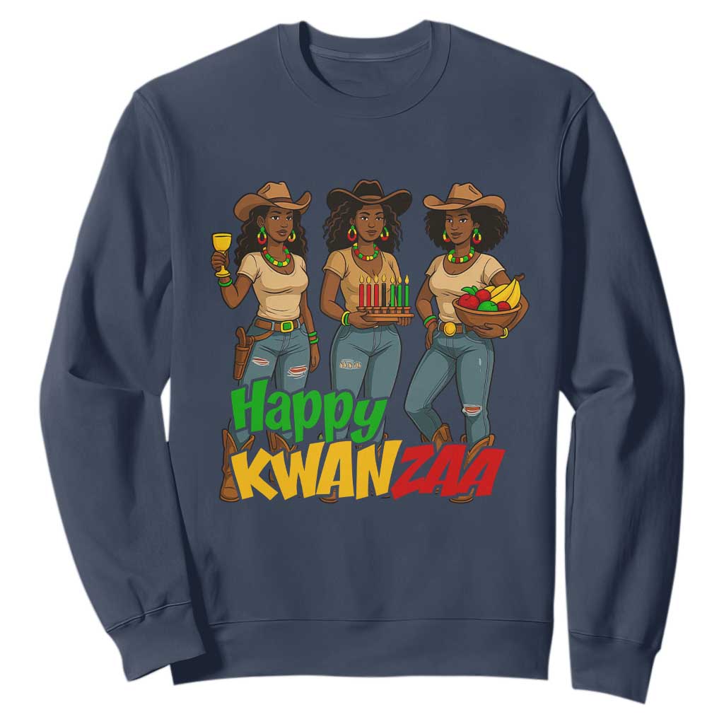 Happy Kwanzaa Cowgirl Sweatshirt Festival Of Lights African Heritage Gift - Print Your Wear