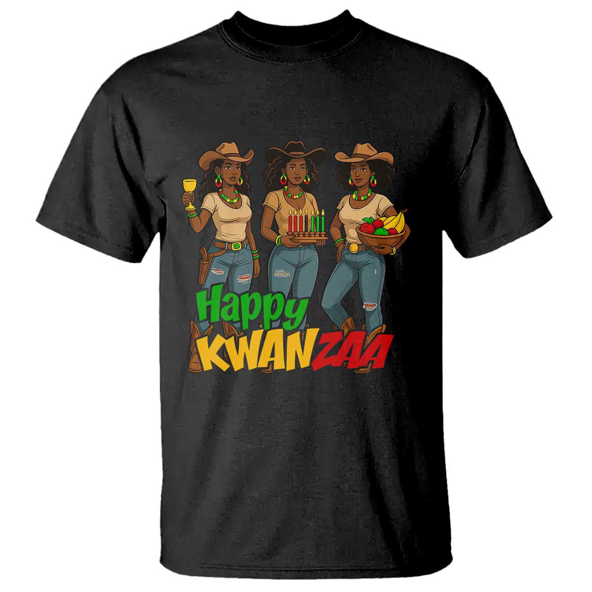 Happy Kwanzaa Cowgirl T Shirt Festival Of Lights African Heritage Gift TS12 Black Print Your Wear