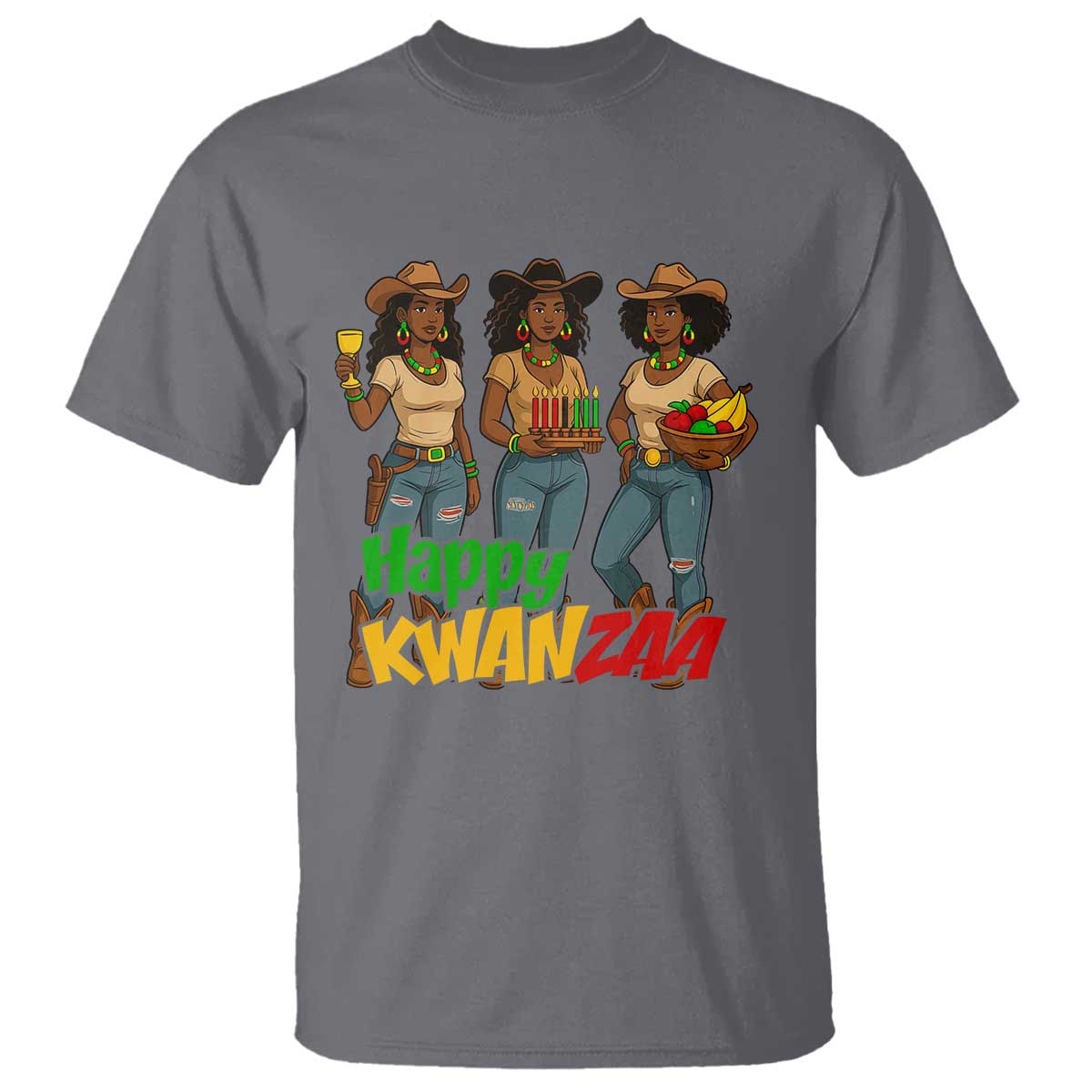 Happy Kwanzaa Cowgirl T Shirt Festival Of Lights African Heritage Gift TS12 Charcoal Print Your Wear