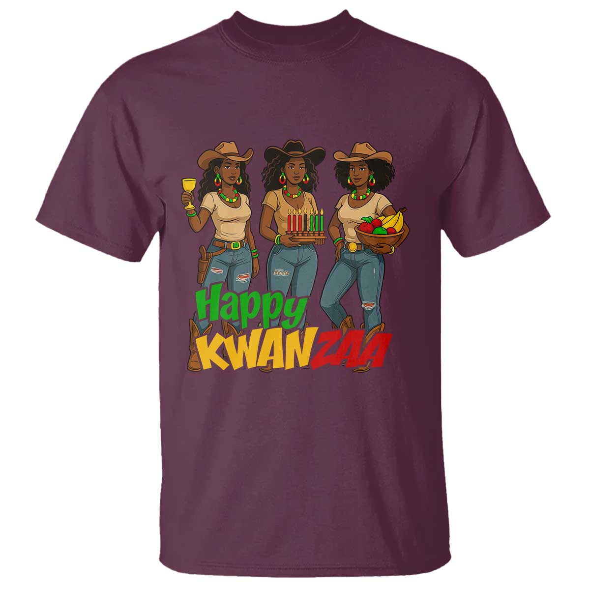 Happy Kwanzaa Cowgirl T Shirt Festival Of Lights African Heritage Gift TS12 Maroon Print Your Wear