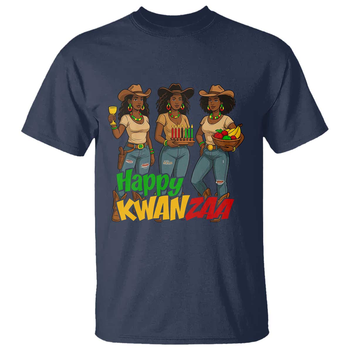 Happy Kwanzaa Cowgirl T Shirt Festival Of Lights African Heritage Gift TS12 Navy Print Your Wear