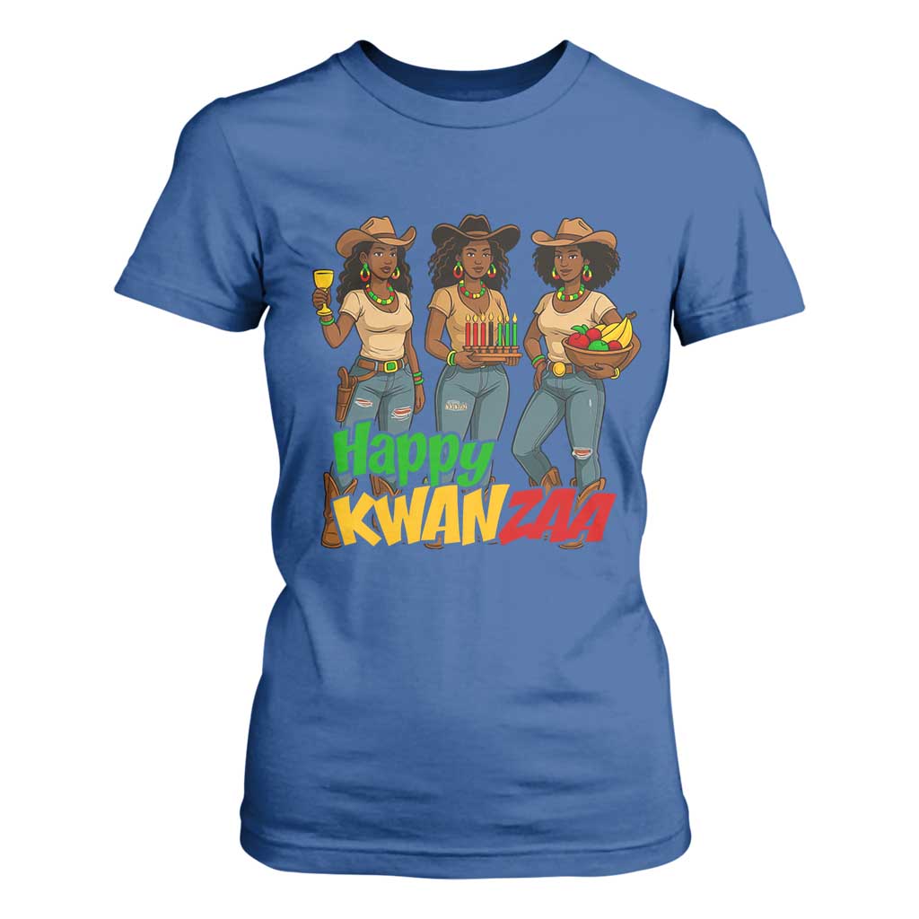 Happy Kwanzaa Cowgirl T Shirt For Women Festival Of Lights African Heritage Gift TS12 Royal Blue Print Your Wear