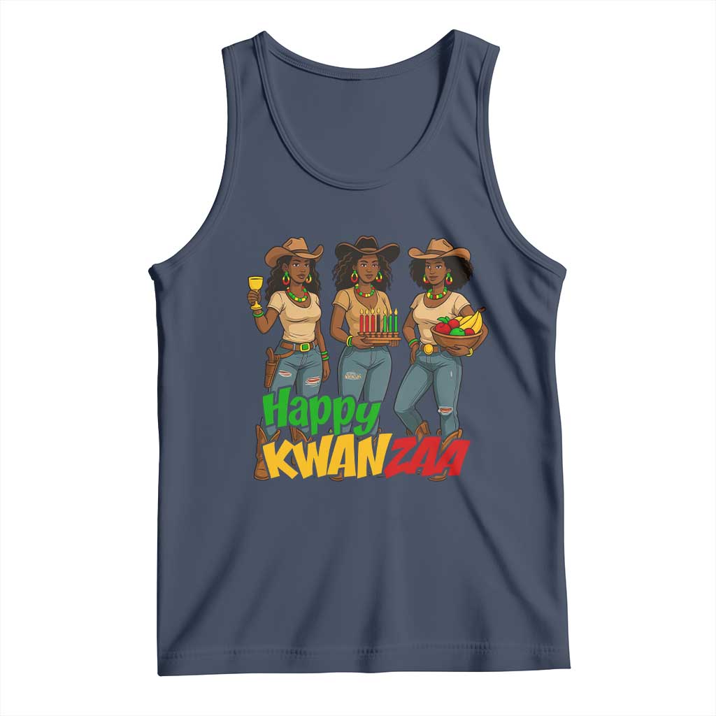 Happy Kwanzaa Cowgirl Tank Top Festival Of Lights African Heritage Gift TS12 Navy Print Your Wear