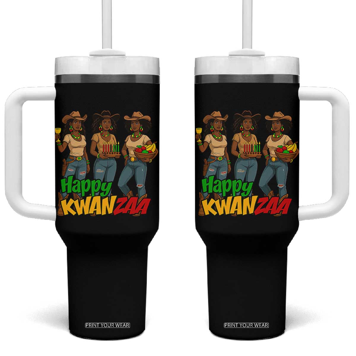 Happy Kwanzaa Cowgirl Tumbler With Handle Festival Of Lights African Heritage Gift - Print Your Wear