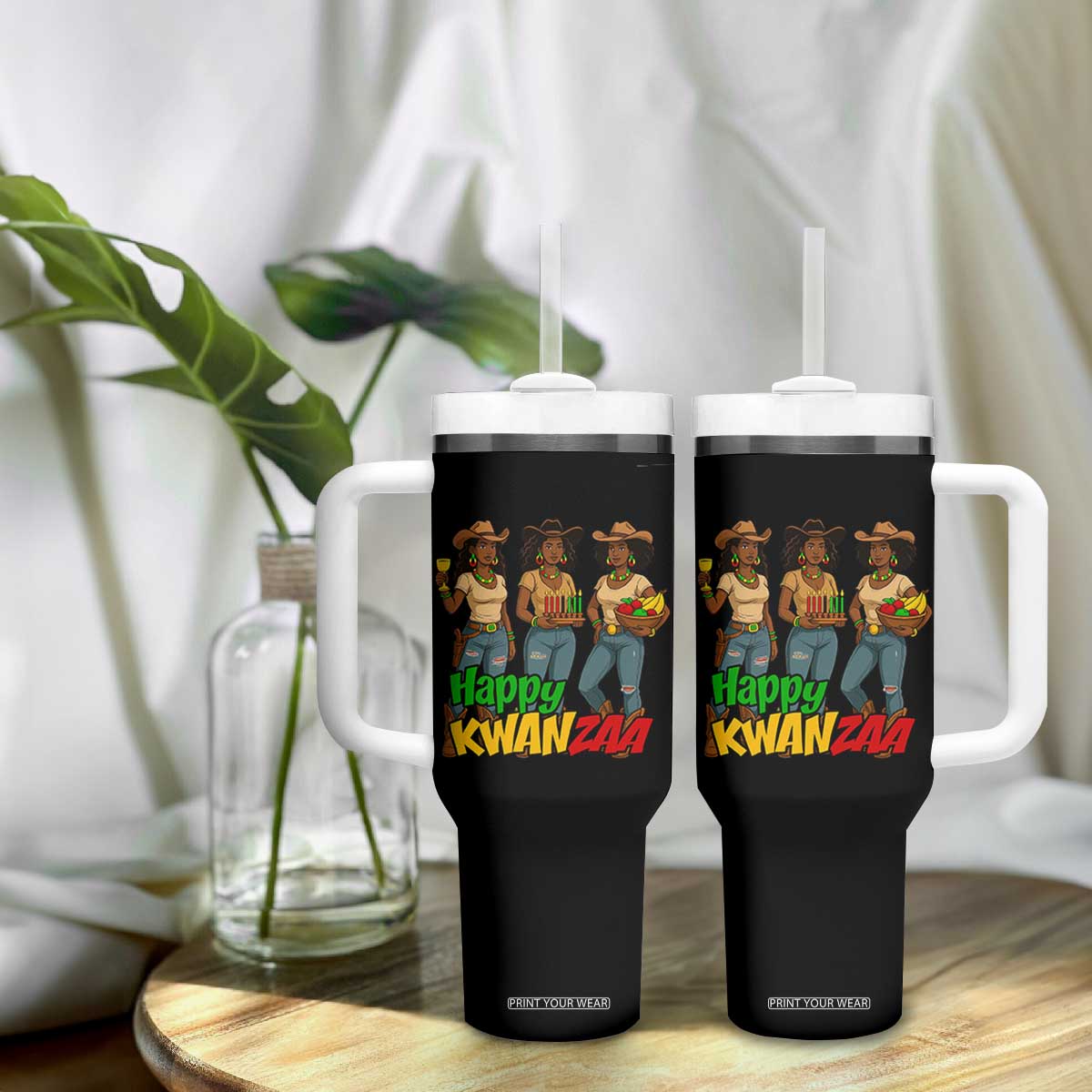 Happy Kwanzaa Cowgirl Tumbler With Handle Festival Of Lights African Heritage Gift - Print Your Wear